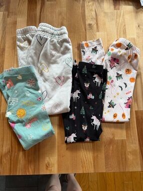 Bundle of Kids Patterned Bottoms in White, Mint, Black & Light Pink | 4-5T